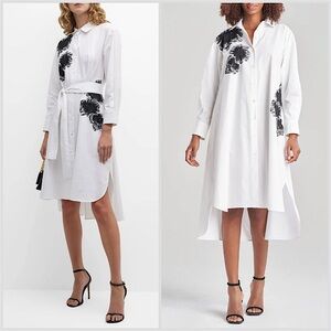 NATORI Cotton Poplin Oversized Embroidered Shirtdress Size L Fits XL